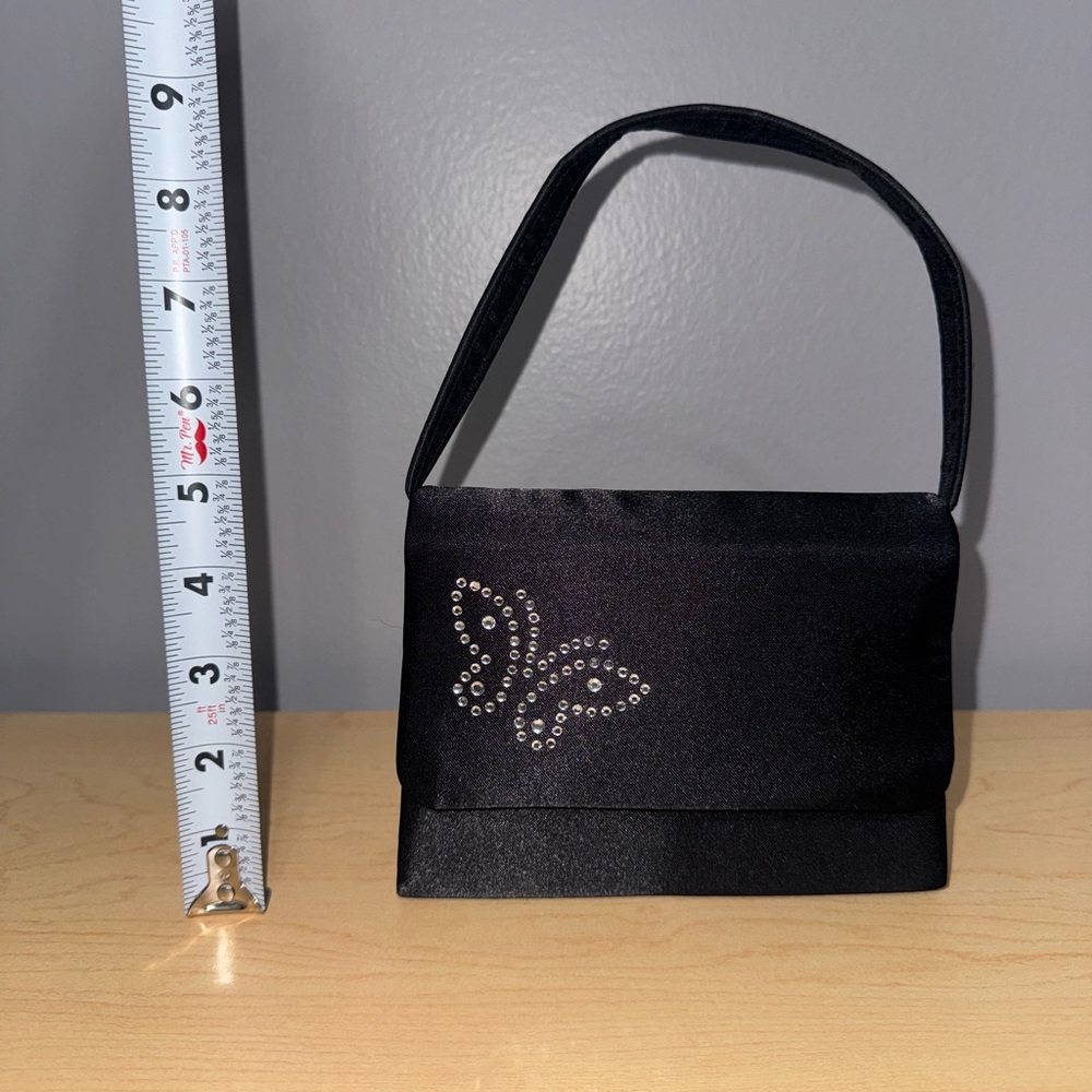 Y2K VTG 2000s Claires Rhinestone Mini Purse Black‎ Satin Girly Cute Miniature